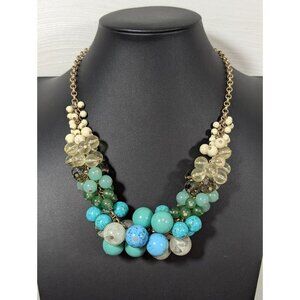 Lia Sophia Regatta Necklace Blue Green CLuster Bead Boho Coastal Statement 21 in